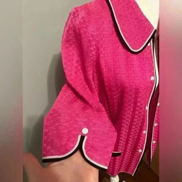Ming Wang Barbie Pink Cardigan 3/4 sleeves Size Petite Small - Picture 10 of 10